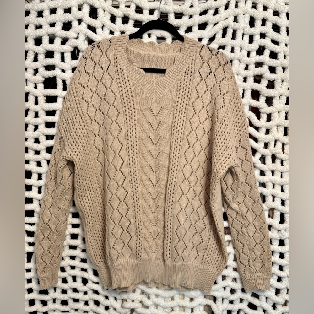 Tan, 4X, V-NeckSweater